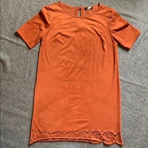 Deep Orange Suede Shift Dress with Cut Out Trim